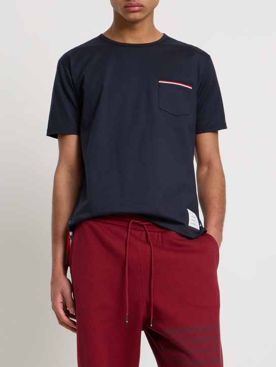 Thom Browne: Striped pocket cotton t-shirt - Navy - men_1 | Luisa Via Roma