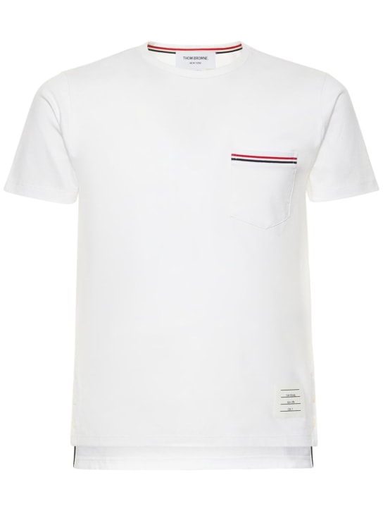 Thom Browne: T-shirt in cotone con tasca - Bianco - men_0 | Luisa Via Roma