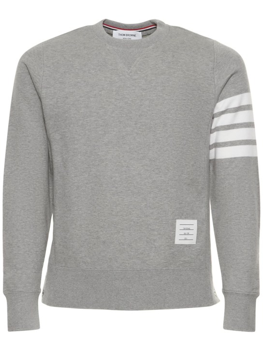 Thom Browne: Intarsia stripes cotton sweatshirt - Açık Gri - men_0 | Luisa Via Roma