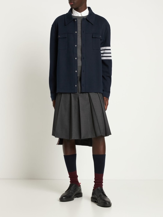 Thom Browne: Cotton jersey casual jacket w/ stripes - men_1 | Luisa Via Roma