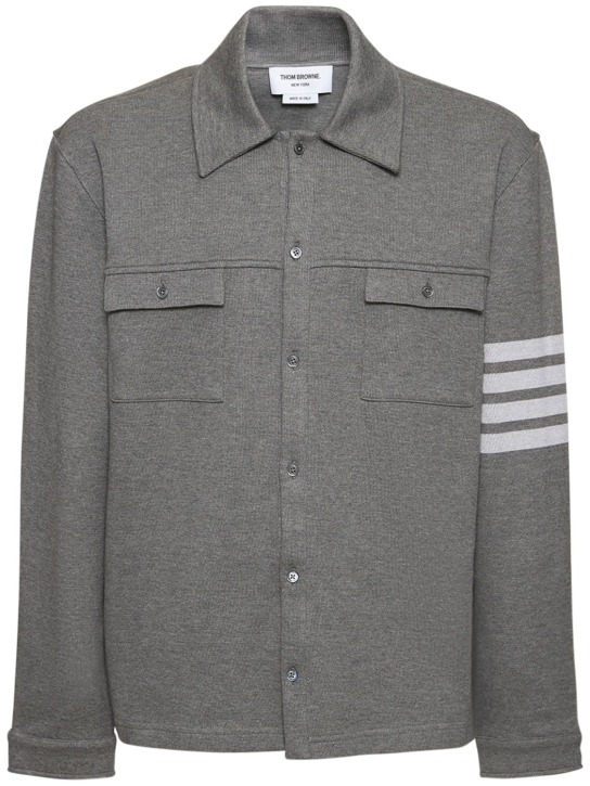 Thom Browne: Cotton jersey casual jacket w/ stripes - men_0 | Luisa Via Roma