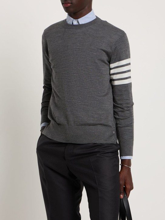 Thom Browne: Wool crewneck sweater - Med Grey - men_1 | Luisa Via Roma