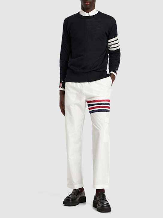 Thom Browne: 羊毛圆领毛衣 - 海军蓝 - men_1 | Luisa Via Roma