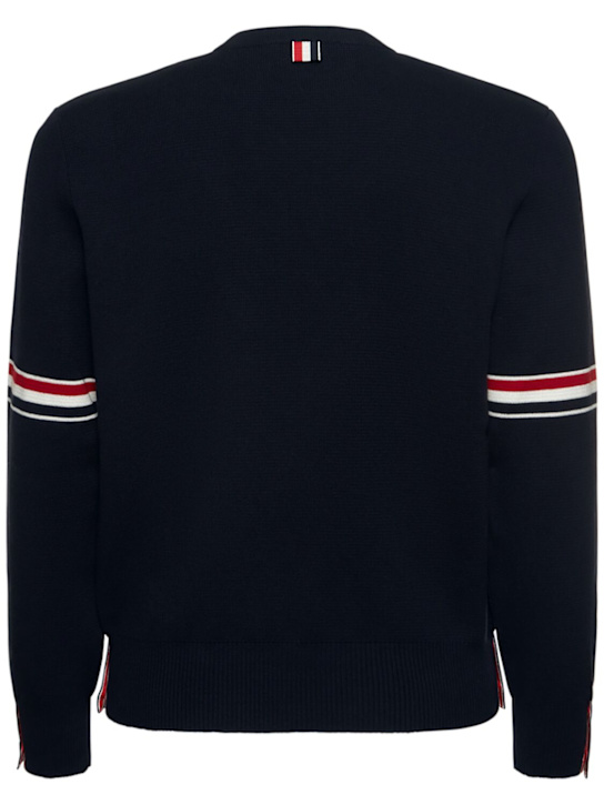 Thom Browne: Milano stitch crewneck cotton sweater - Navy - men_4 | Luisa Via Roma