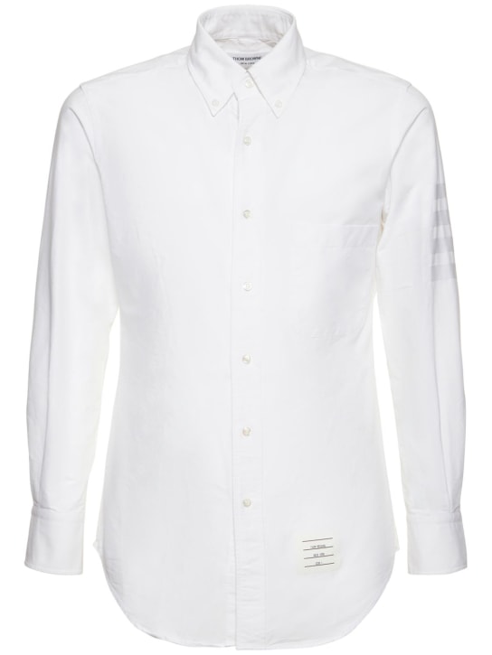 Thom Browne: Cotton oxford shirt w/ satin 4 bar - men_0 | Luisa Via Roma