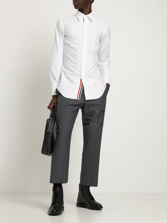 Thom Browne: Camisa oxford de tarlatán de algodón - Blanco - men_1 | Luisa Via Roma