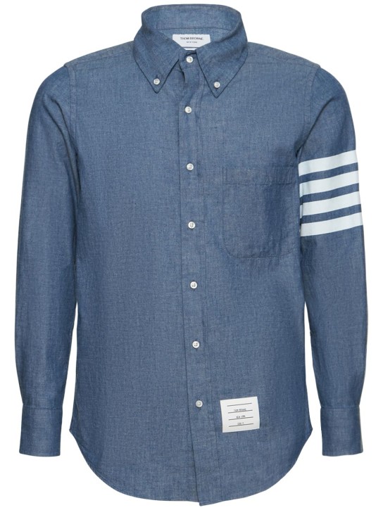 Thom Browne: Straight fit chambray shirt - Mavi - men_0 | Luisa Via Roma