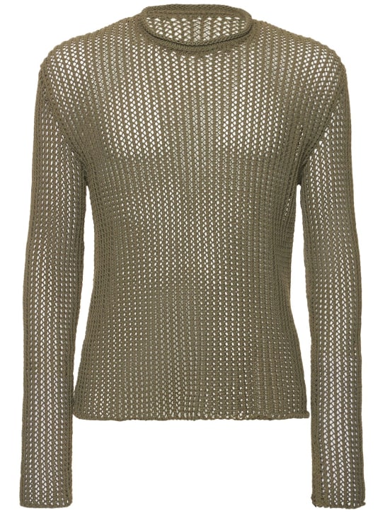 Dion Lee: Tricot cotton crewneck sweater - Military Green - men_0 | Luisa Via Roma