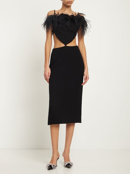 Mach & Mach: Black heart crepe midi dress w/ feathers - Black - women_1 | Luisa Via Roma
