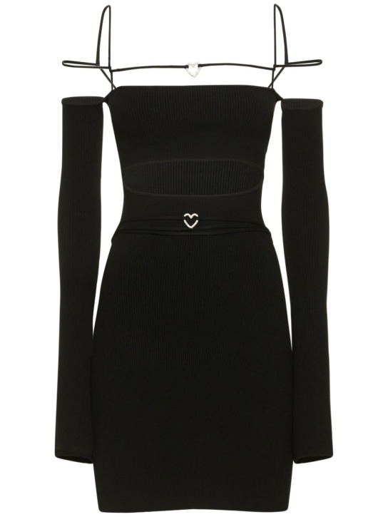 Mach & Mach: Stormi カットアウトリブニットミニドレス - ブラック - women_0 | Luisa Via Roma