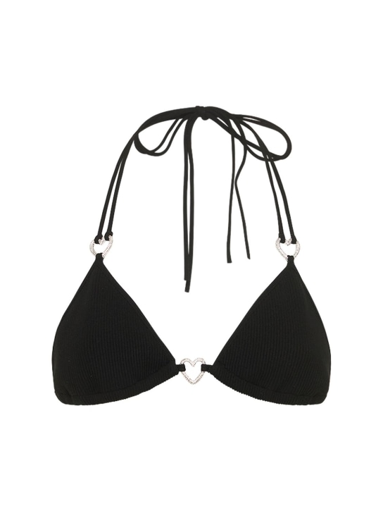 Mach & Mach: Stretch rib knit triangle top - Black - women_0 | Luisa Via Roma