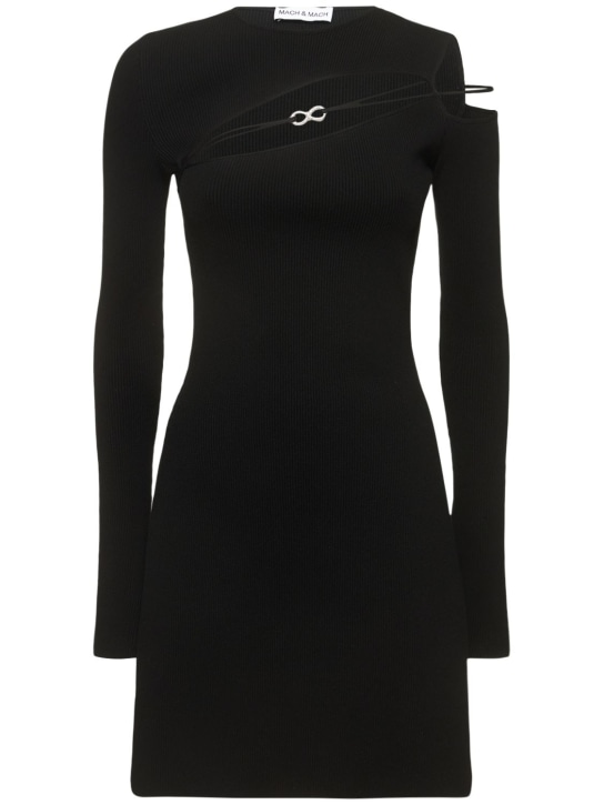 Mach & Mach: Robe courte en viscose mélangée côtelée Georgia - Noir - women_0 | Luisa Via Roma