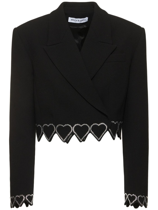Mach & Mach: Blazer court en crêpe de laine embellie - Noir - women_0 | Luisa Via Roma