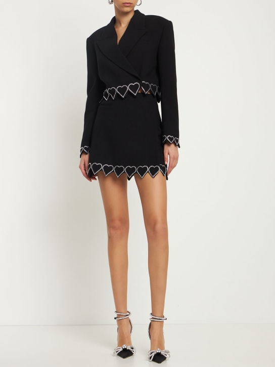 Mach & Mach: Blazer court en crêpe de laine embellie - Noir - women_1 | Luisa Via Roma