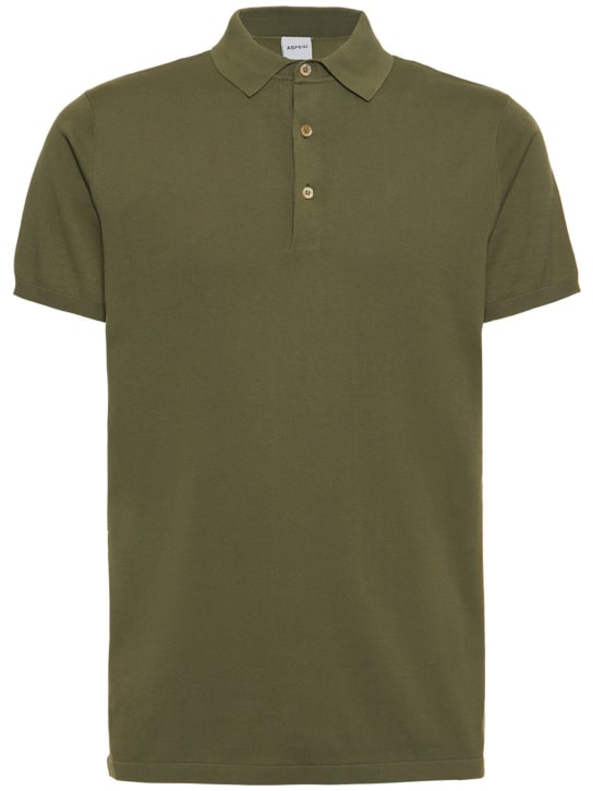 ASPESI: Cotton knit polo shirt - Military Green - men_0 | Luisa Via Roma