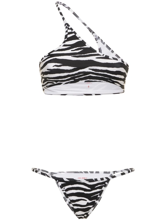 The Attico: Zebra printed one-shoulder bikini - Siyah/Beyaz - women_0 | Luisa Via Roma