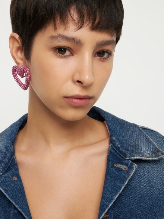 Swarovski: Una Swarovski clip-on earrings - Pink/Crystal - women_1 | Luisa Via Roma