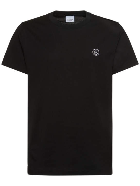 Burberry: T-Shirt aus Baumwolljersey mit Druck „Parker TB“ - Schwarz - men_0 | Luisa Via Roma
