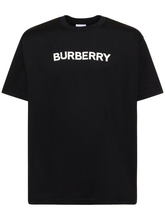 Burberry: T-shirt Harriston in jersey di cotone con logo - Nero - men_0 | Luisa Via Roma