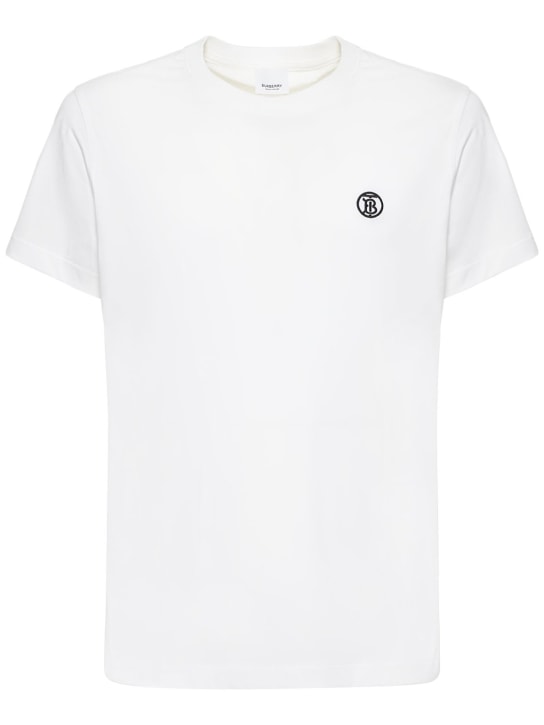 Burberry: T-shirt Parker in jersey di cotone con logo - Bianco - men_0 | Luisa Via Roma