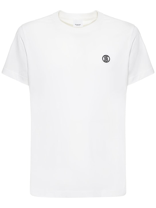 Burberry: T-Shirt aus Baumwolljersey mit Druck „Parker TB“ - Weiß - men_0 | Luisa Via Roma