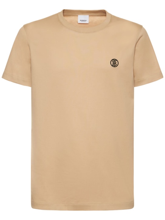 Burberry: Camiseta Parker TB de jersey de algodón con logo - Soft Fawn - men_0 | Luisa Via Roma