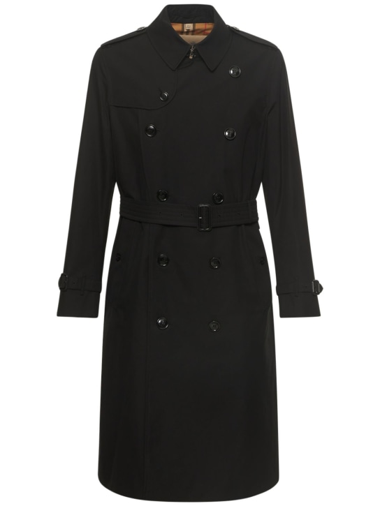 Burberry: Trench-coat long en coton Kensington - Noir - men_0 | Luisa Via Roma