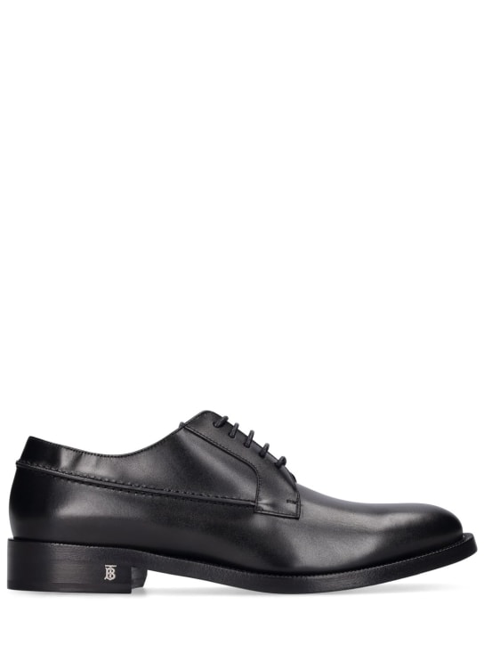 Burberry: Chaussures à lacets en cuir Cunnigham - Noir - men_0 | Luisa Via Roma