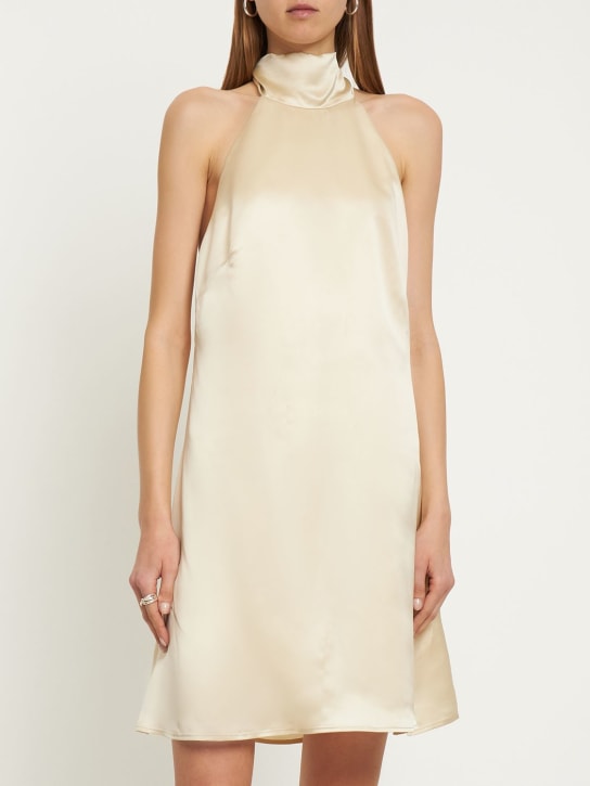 Deveaux: Reed cupro satin halter neck mini dress - Ivory - women_1 | Luisa Via Roma