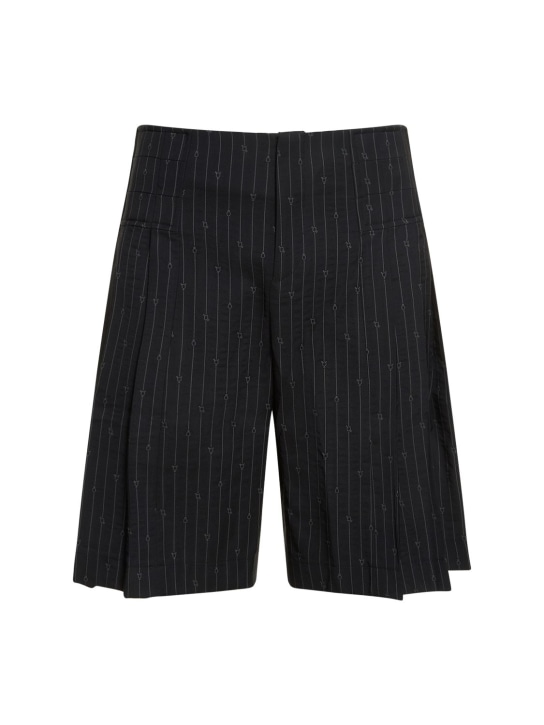 Charles Jeffrey LOVERBOY: Pleated pinstripe wool blend shorts - men_0 | Luisa Via Roma