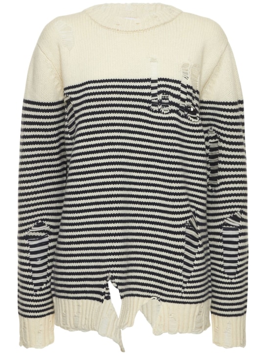Charles Jeffrey LOVERBOY: Distressed wool & recycled poly sweater - Ecru/Navy - women_0 | Luisa Via Roma