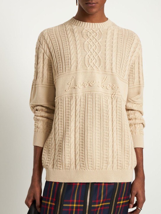 Charles Jeffrey LOVERBOY: Linen & cotton knit crewneck sweater - Ecru - men_1 | Luisa Via Roma