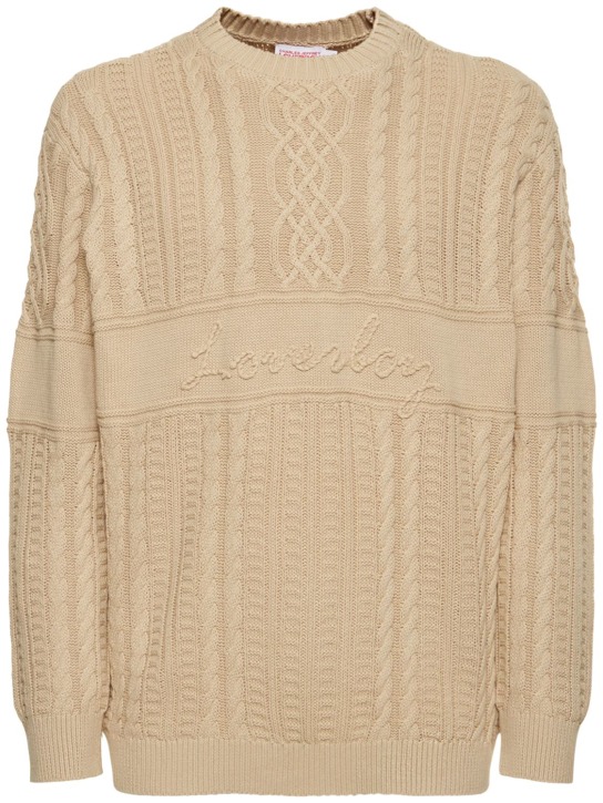 Charles Jeffrey LOVERBOY: Linen & cotton knit crewneck sweater - Ecru - men_0 | Luisa Via Roma