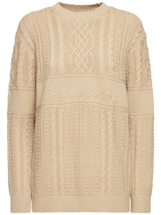 Charles Jeffrey LOVERBOY: Linen & cotton knit crewneck sweater - Ecru - women_0 | Luisa Via Roma