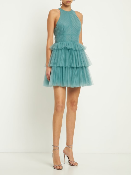 Costarellos: Tulle plisse layered mini dress - women_1 | Luisa Via Roma