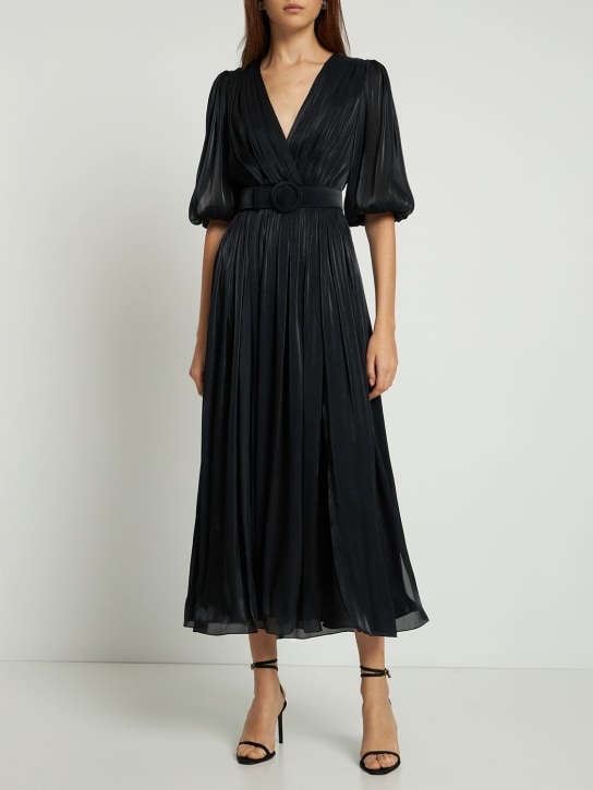Costarellos: Shiny georgette puffy sleeve midi dress - women_1 | Luisa Via Roma