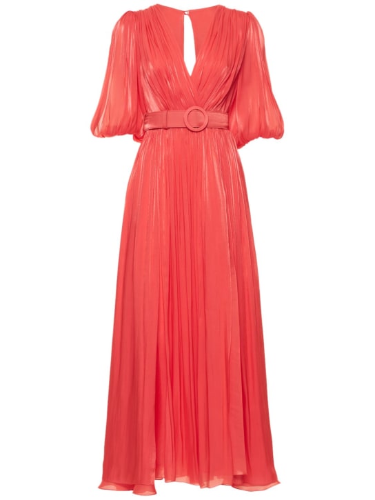 Costarellos: Shiny georgette puffy sleeve midi dress - women_0 | Luisa Via Roma