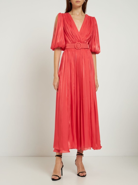 Costarellos: Shiny georgette puffy sleeve midi dress - women_1 | Luisa Via Roma