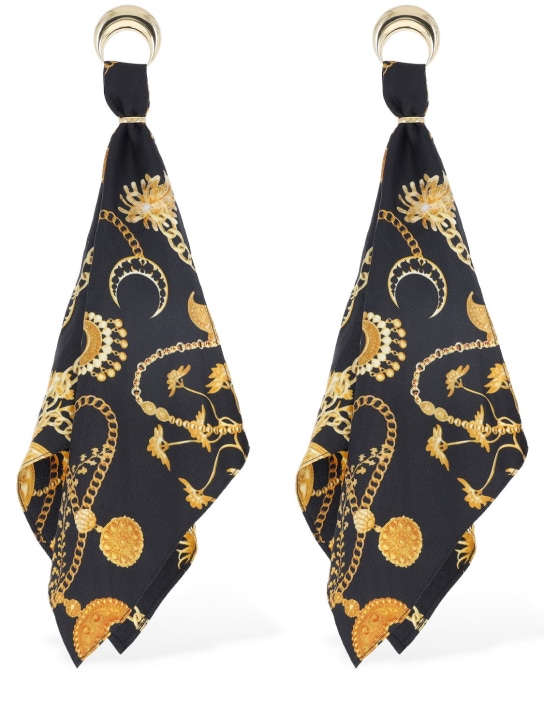 Marine Serre: Regenerated silk scarf moon earrings - Multi/Gold - women_0 | Luisa Via Roma