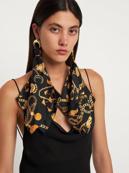 Marine Serre: Regenerated silk scarf moon earrings - Multi/Gold - women_1 | Luisa Via Roma