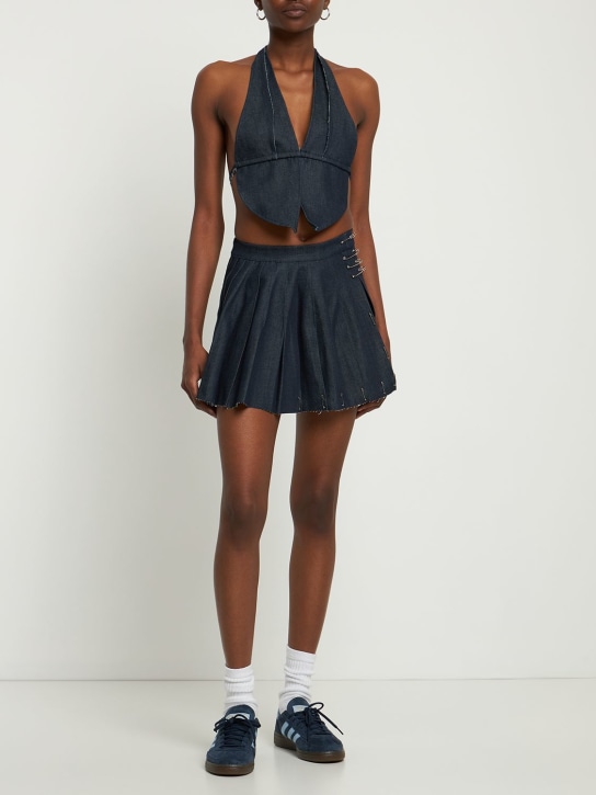 Sami Miro Vintage: Butterfly deadstock raw denim halter top - Blue - women_1 | Luisa Via Roma