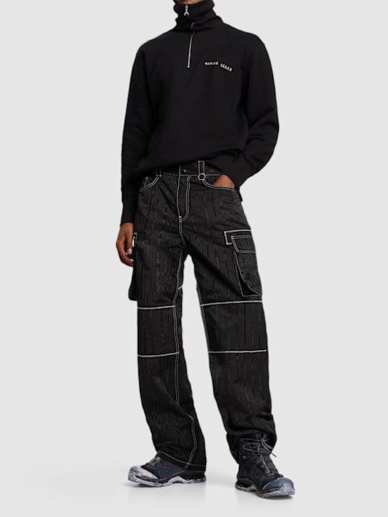 Marine Serre: リサイクルポリエステルモアレカーゴパンツ - ブラック - men_1 | Luisa Via Roma