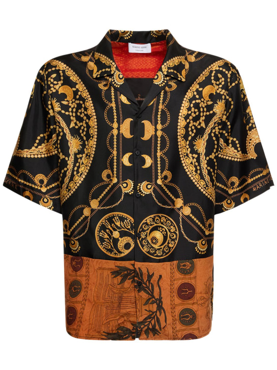 Marine Serre: Regenerated Ornament silk shirt - Black/Gold - men_0 | Luisa Via Roma