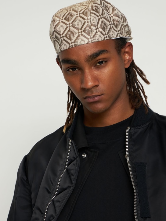 Marine Serre: Moon Diamond print cotton blend beret - Beige - men_1 | Luisa Via Roma