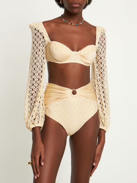 Patbo: Monstera crochet bikini bottoms - Beige - women_1 | Luisa Via Roma