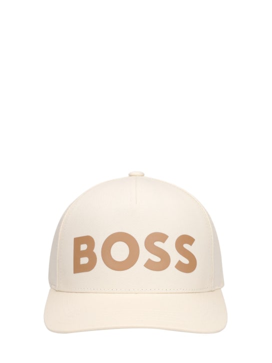 Boss: Cappello Sevile in cotone con logo - Bianco - men_0 | Luisa Via Roma