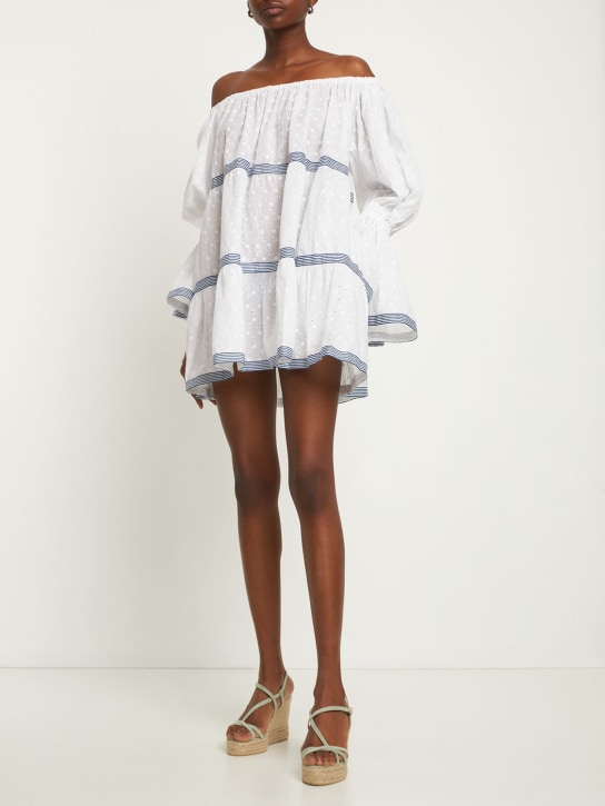 Flora Sardalos: Robe courte en dentelle de coton avec œillets - women_1 | Luisa Via Roma