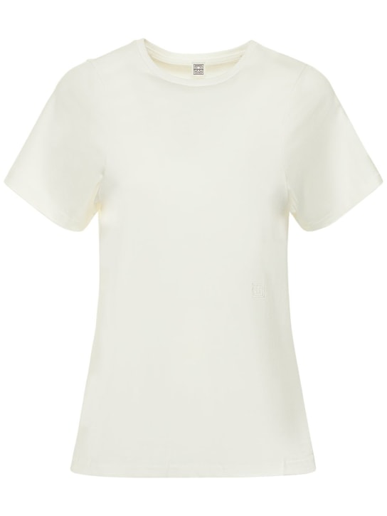 Toteme: Curved seam cotton t-shirt - Beyaz - women_0 | Luisa Via Roma
