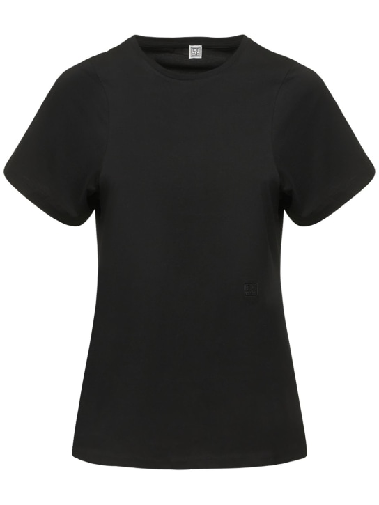 Toteme: Curved seam cotton t-shirt - Black - women_0 | Luisa Via Roma
