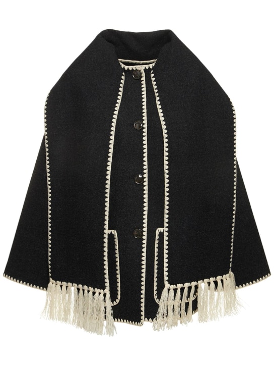 Toteme: Embroidered wool blend jacket w/scarf - Koyu Gri - women_0 | Luisa Via Roma